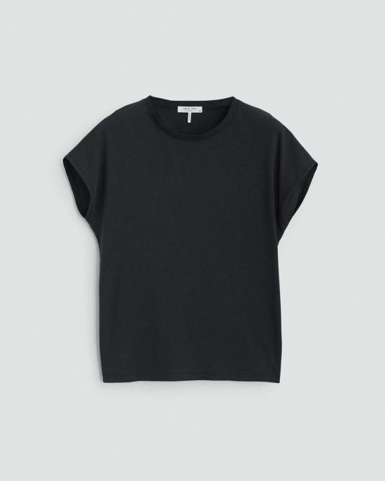  랙앤본 반팔 티셔츠 Rag & Bone 슬럽 플리츠 티 블랙