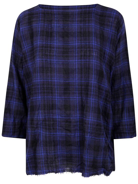 25FW 다니엘라 그레지스 블라우스 CA26I W364 097 10 6 BLUE BLACK CHINA TARTAN