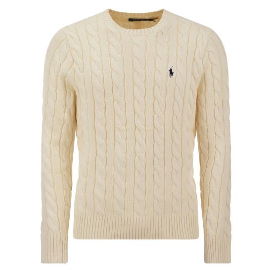  폴로 랄프로렌 로고 자수 케이블 니트 스웨터  710775885 CREAM