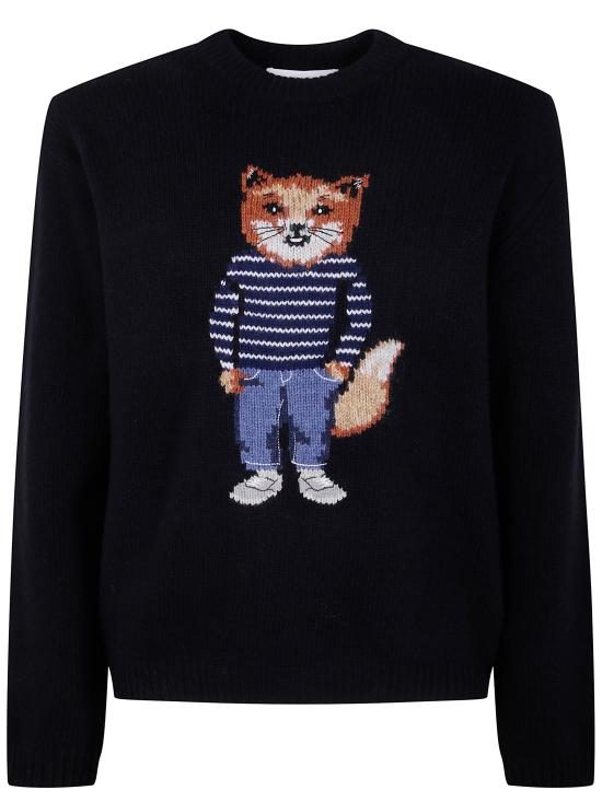 25FW 메종키츠네 드레스드 폭스 인타르시아 울 스웨터 PM00806KH0002 P199 BLACK - MAISON KITSUNE