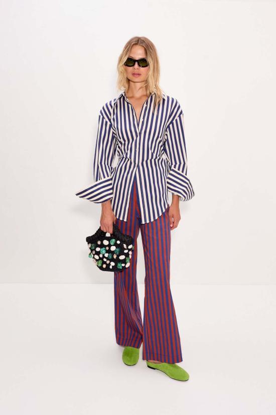  사이먼밀러 블라우스 사이먼 밀러 로크 팝린 버튼업 셔츠 네이비/크림 - SIMONMILLER