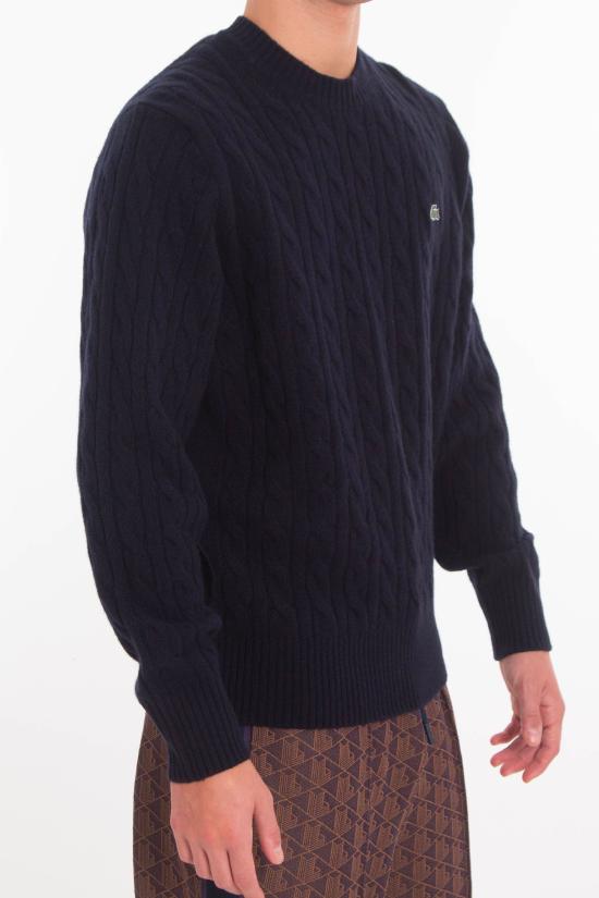 25FW 라코스테 케이블 크루넥 울 니트 AH2924 166 Blue - LACOSTE