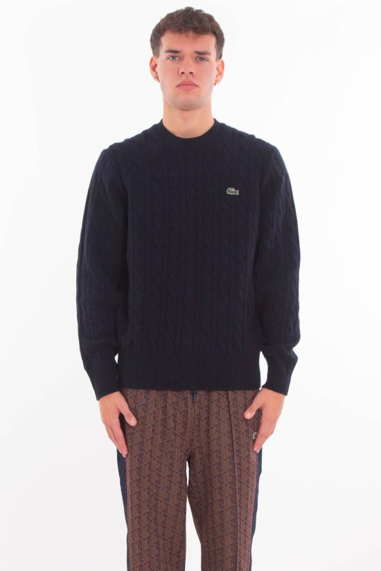 25FW 라코스테 케이블 크루넥 울 니트 AH2924 166 Blue