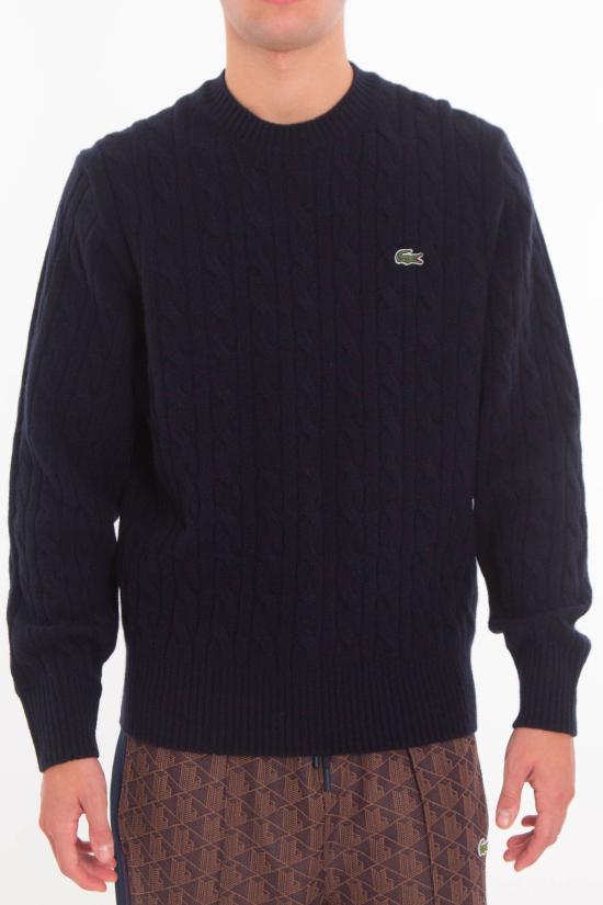 25FW 라코스테 케이블 크루넥 울 니트 AH2924 166 Blue - LACOSTE