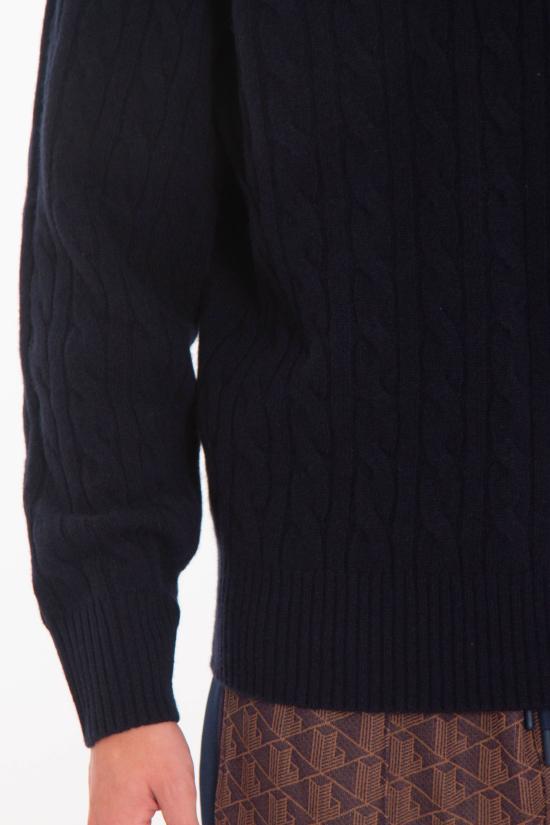 25FW 라코스테 케이블 크루넥 울 니트 AH2924 166 Blue - LACOSTE