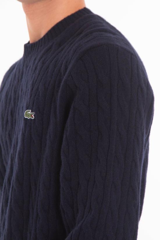 25FW 라코스테 케이블 크루넥 울 니트 AH2924 166 Blue - LACOSTE