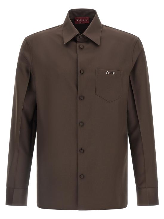 25FW 구찌 홀스빗 디테일 폴리에스터 트윌 셔츠 841624 ZAT432518 BROWN