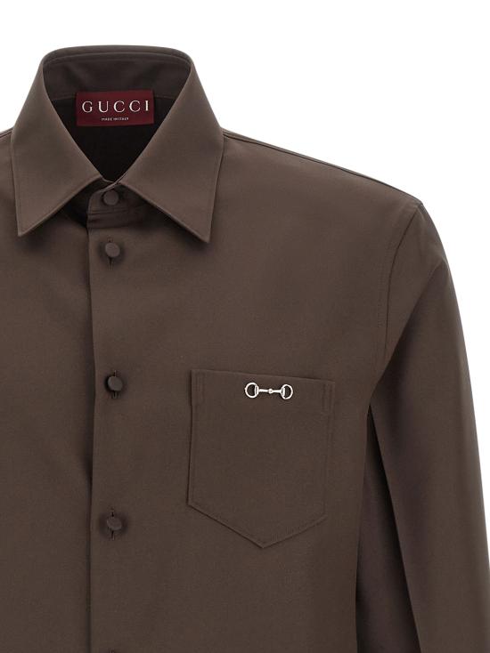 25FW 구찌 홀스빗 디테일 폴리에스터 트윌 셔츠 841624 ZAT432518 BROWN - GUCCI