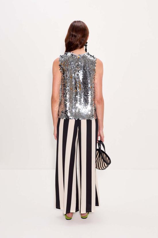  사이먼밀러 스트레이트 팬츠 사이먼 밀러 넬라 크레이프 와이드 레그 팬츠 블랙/화이트 스트라이프 - SIMONMILLER