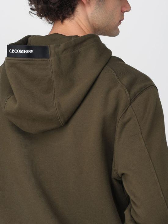 25FW 씨피 컴퍼니 다이애그널 레이즈드 플리스 렌즈 레귤러 핏 후드 티셔츠 RCCMSS714A005086W 683 Green - C.P. COMPANY