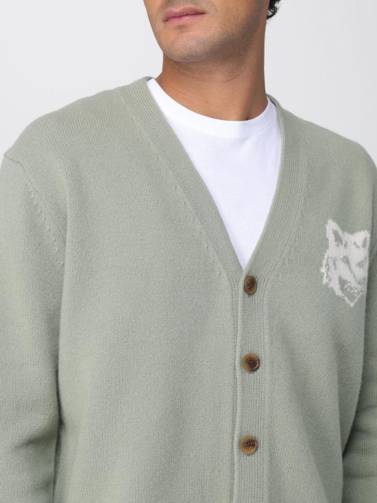 25FW 메종키츠네 폭스 헤드 인타르시아 메리노 가디건 PM00509KM0329 0396 Green - MAISON KITSUNE