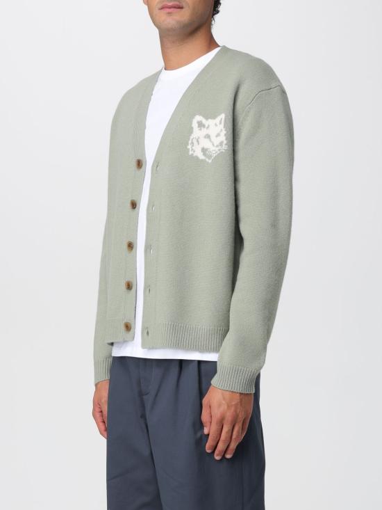 25FW 메종키츠네 폭스 헤드 인타르시아 메리노 가디건 PM00509KM0329 0396 Green - MAISON KITSUNE