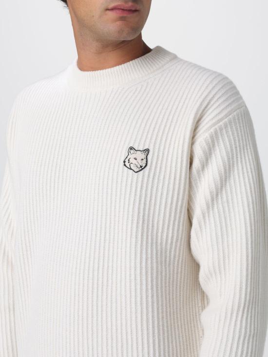 25FW 메종키츠네 폭스 헤드 울 립드 스웨터 PM00811KT1149 P700 Beige - MAISON KITSUNE