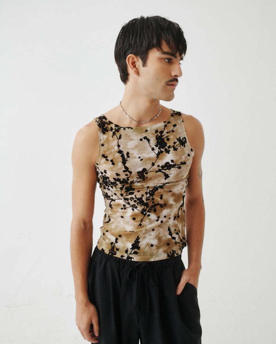  TWIN 민소매 티셔츠 트윈 메시 탱크 마블드 토프