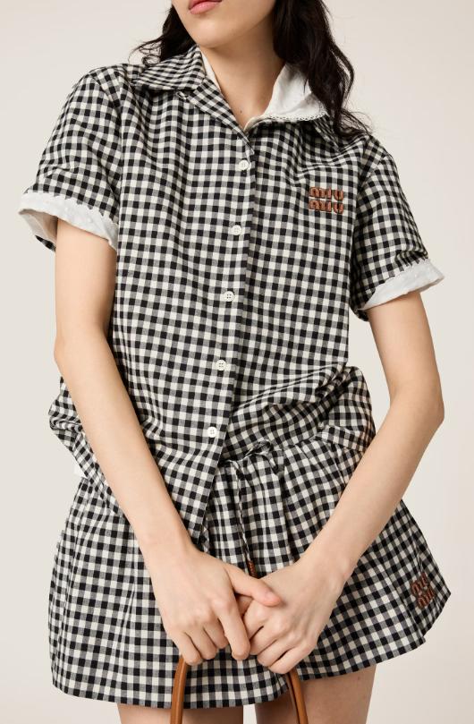 25FW 미우미우 셔츠 MK1947SOOO12OF F0964 BIANCO NERO - MIU MIU