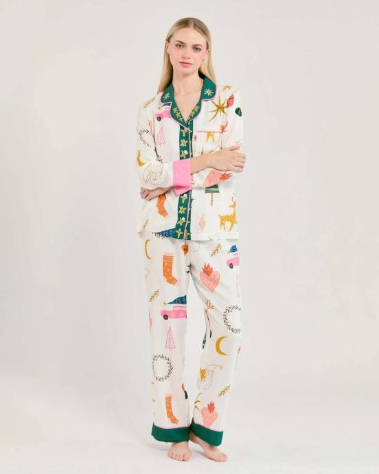  케이티 키메 언더웨어 모드 홀리데이 긴팔 파자마 팬츠 세트 멀티 - KATIE KIME