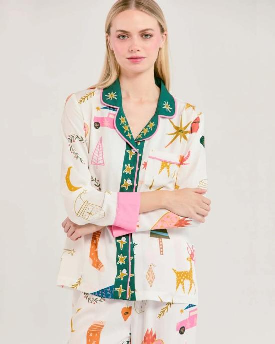  케이티 키메 언더웨어 모드 홀리데이 긴팔 파자마 팬츠 세트 멀티 - KATIE KIME