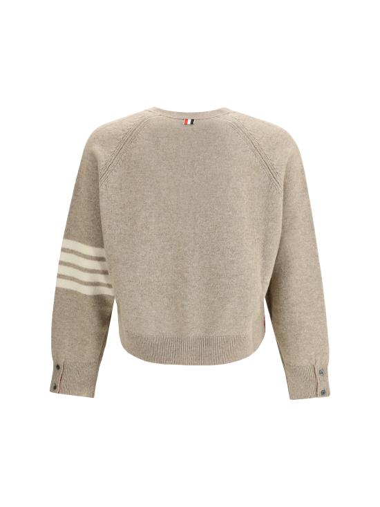 25FW 톰브라운 셰틀랜드 울 사선 릴렉스드 핏 V넥 가디건 MKC613AY1026 250 BEIGE - THOM BROWNE