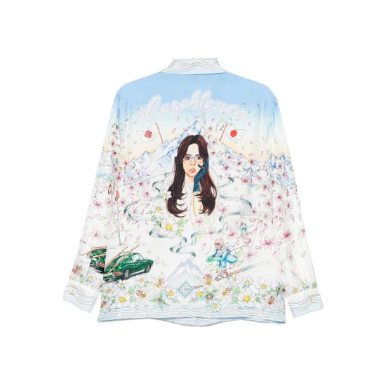 25FW 카사블랑카 긴팔 셔츠 SH 195 04 HIVFL WHITE BLUE - CASABLANCA