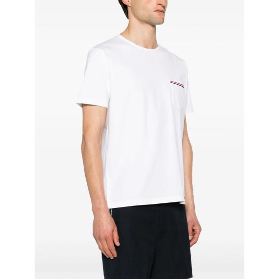 26SS 톰브라운 미디움 웨이트 저지 팁 포켓 크루넥 티셔츠 MJS010A 01454 100 WHITE - THOM BROWNE