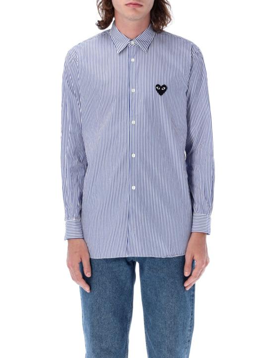 26SS 꼼데가르송 블랙하트 와펜 스트라이프 셔츠 AX B018 0511 Blue - COMME DES GARCONS