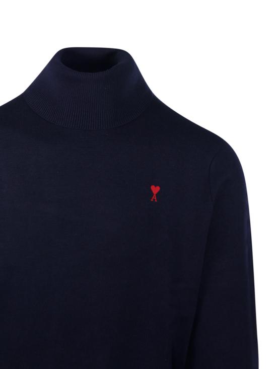 25FW 아미 스몰 하트 로고 메리노 울 니트 터틀넥 HKS827 001 414 NAVY RED - AMI