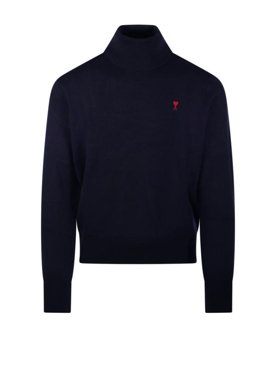 25FW 아미 스몰 하트 로고 메리노 울 니트 터틀넥 HKS827 001 414 NAVY RED