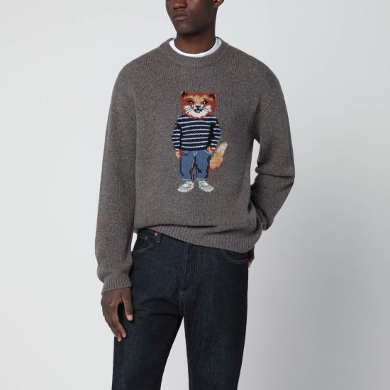 25FW 메종키츠네 드레스드 폭스 인타르시아 울 스웨터 PM00806KH0002 Grey