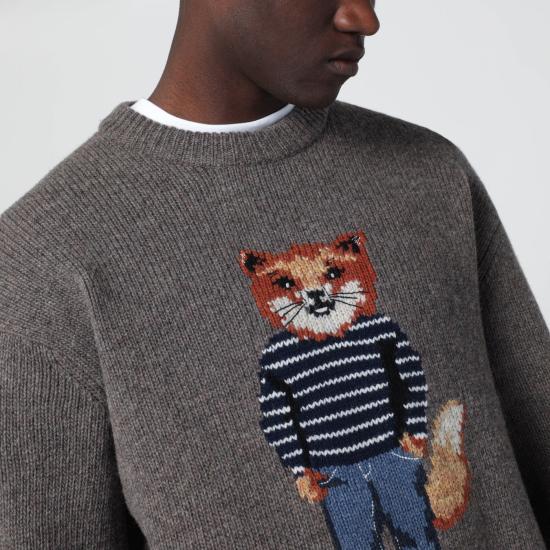 25FW 메종키츠네 드레스드 폭스 인타르시아 울 스웨터 PM00806KH0002 Grey - MAISON KITSUNE
