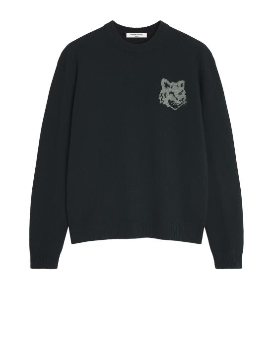 25FW 메종키츠네 폭스 헤드 인타르시아 메리노 스웨터 PM00816KM0329 0391 BLACK MEDIUM GREY MELANGE