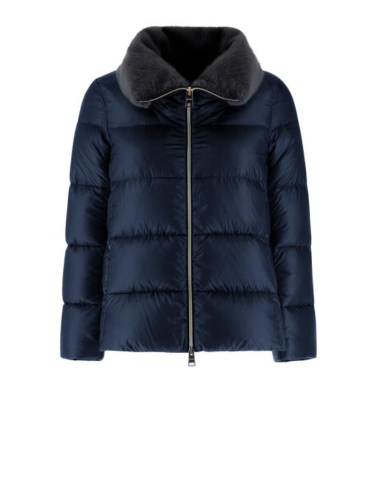 25FW 에르노 울트라라이트 나일론 & 레이디 얼터너티브 퍼 다운 숏패딩 PI001923D 12017Z9200 Blue