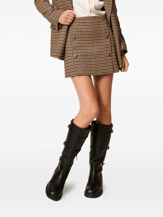 25FW 트윈셋 숏 스커트 252TT2422 12884 SMALL CHECK CAMMELLO NERO - TWINSET