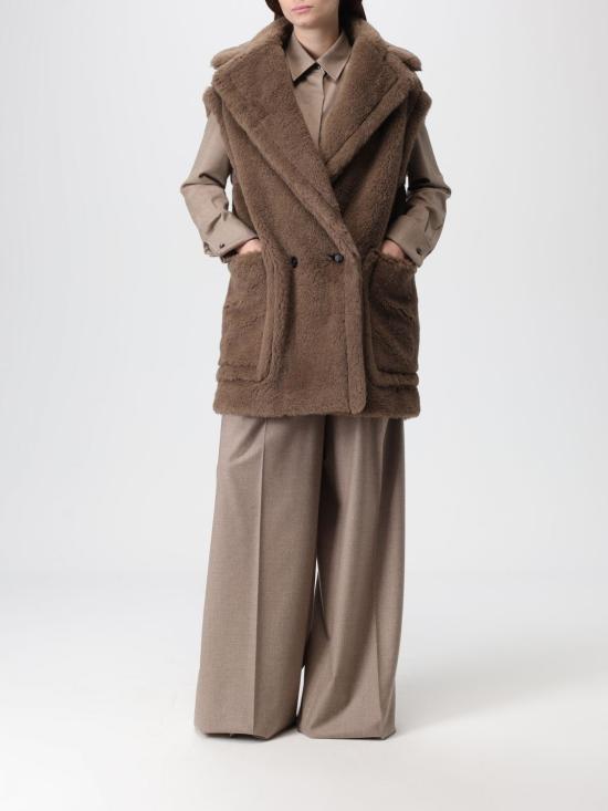 25FW 막스마라 테디 알파카 울 더블브레스트 베스트 2521276253600 004 Brown - MAX MARA