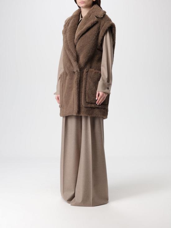 25FW 막스마라 테디 알파카 울 더블브레스트 베스트 2521276253600 004 Brown - MAX MARA