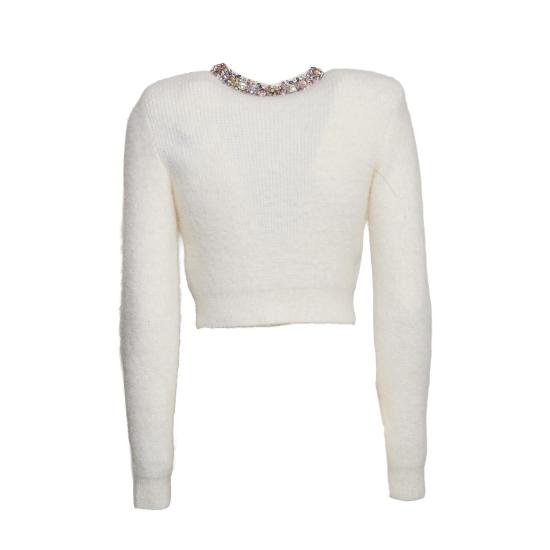 25FW 셀프 포트레이트 엠벨리시드 트림 가디건 AW25135CC C BIANCO - SELF PORTRAIT