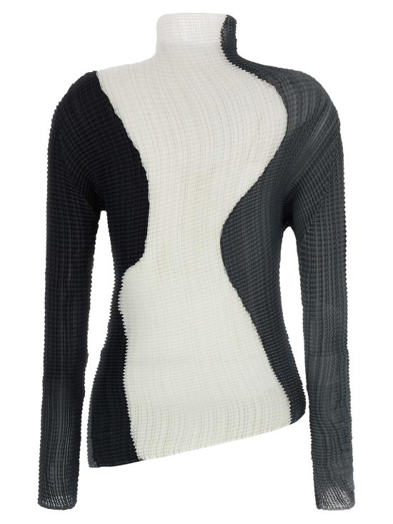 25FW 이세이 미야케 긴팔 티셔츠 IM58FJ18718 WHITE BLACK DOM - ISSEY MIYAKE