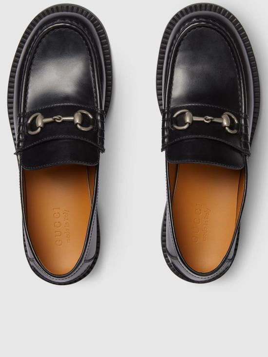 25FW 구찌 인터로킹 홀스빗 레더 로퍼 7942020GQ001000 BLACK DOM - GUCCI