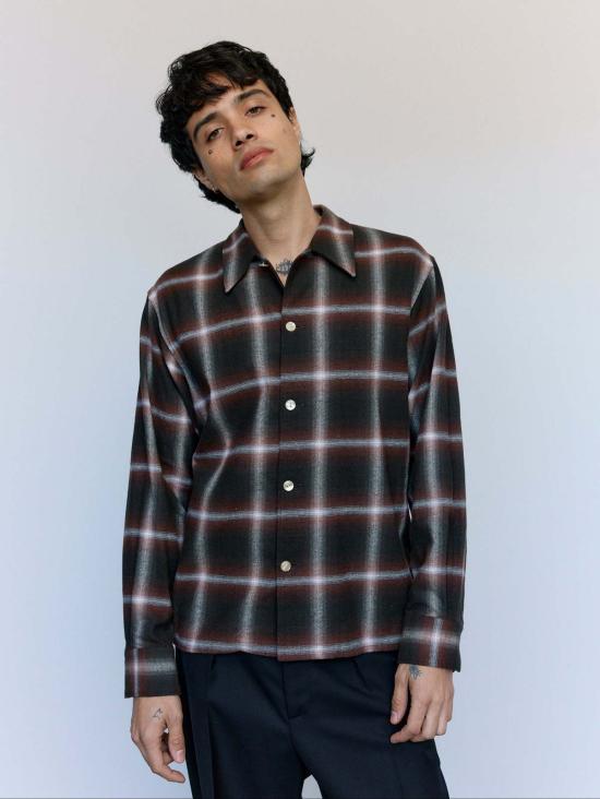  세컨드 레이어 긴팔 셔츠 세컨드/레이어 레드 체크 코튼 로건 옴브레 Ls