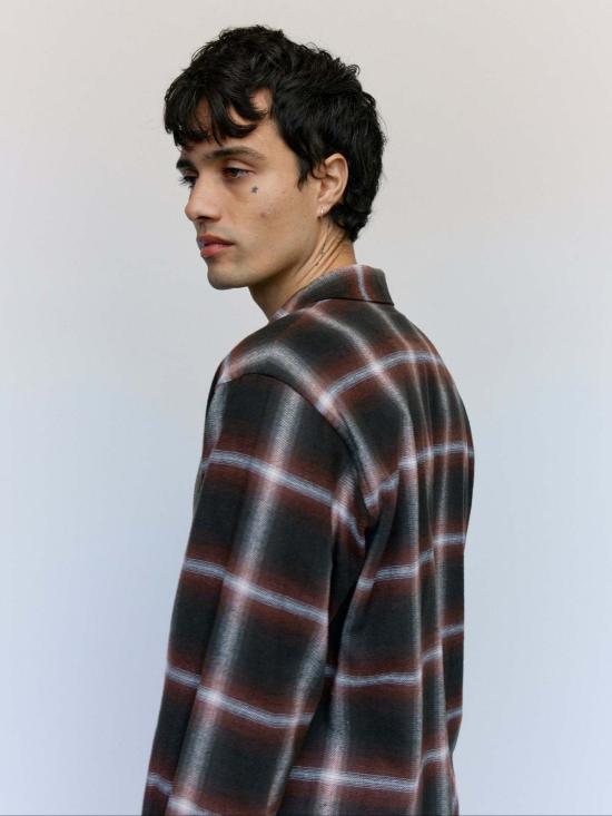  세컨드 레이어 긴팔 셔츠 세컨드/레이어 레드 체크 코튼 로건 옴브레 Ls - SECOND/LAYER