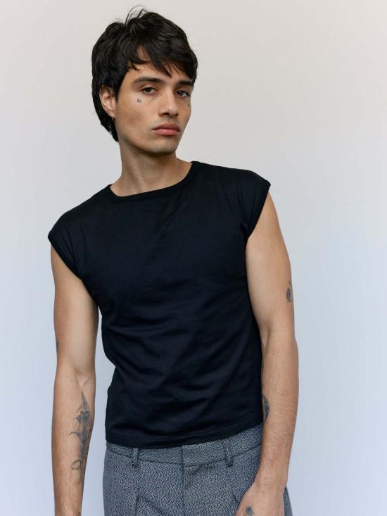  세컨드 레이어 민소매 티셔츠 2층/레이어 크레일 탭 티