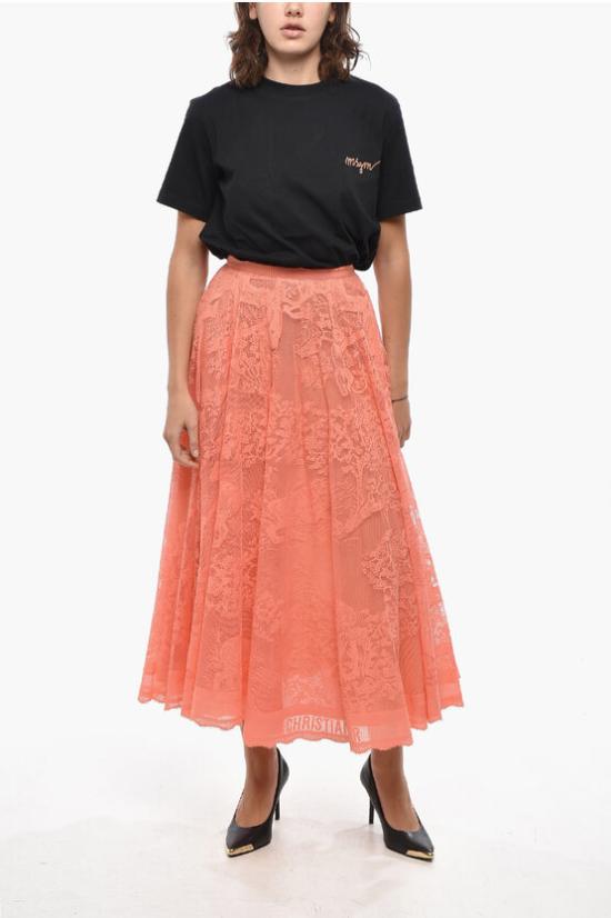  디올 롱 스커트 441J75A8986 2590 Orange - DIOR