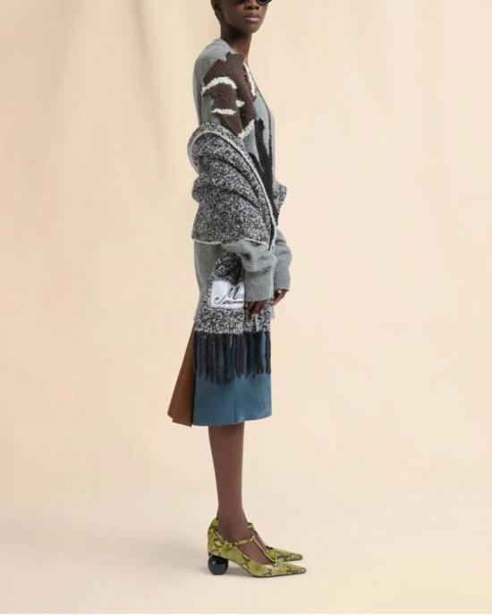  마르니 가디건 그레이 알파카 울 카디건 플라워 패치 그레이 카디건 - MARNI