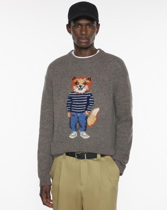 25FW 메종키츠네 드레스드 폭스 인타르시아 울 스웨터 PM00806KH0002 H170 DARK GREY MELANGE - MAISON KITSUNE