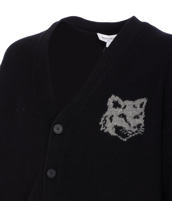 25FW 메종키츠네 폭스 헤드 인타르시아 메리노 가디건 PM00509KM0329 0391 BLACK MEDIUM GREY MELANGE - MAISON KITSUNE