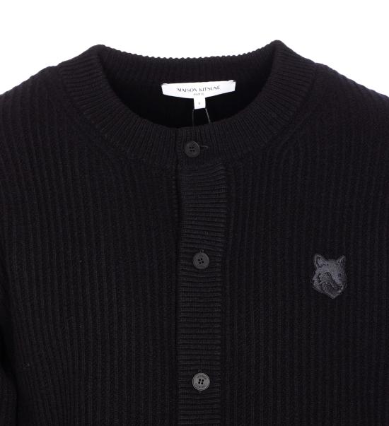 25FW 메종키츠네 폭스 헤드 울 립드 가디건 PM00508KT1149 P199 Black - MAISON KITSUNE