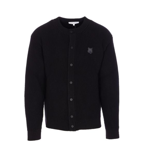 25FW 메종키츠네 폭스 헤드 울 립드 가디건 PM00508KT1149 P199 Black