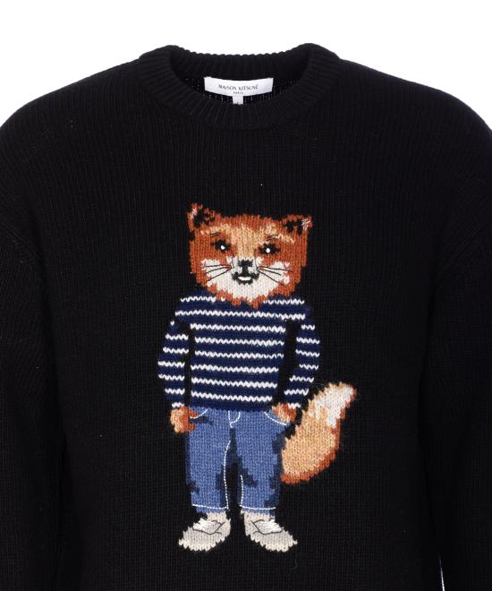 25FW 메종키츠네 드레스드 폭스 인타르시아 울 스웨터 PM00806KH0002 P199 Black - MAISON KITSUNE