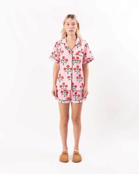  케이티 키메 라운지 웨어 포인세티아 파자마 반바지 세트 핑크