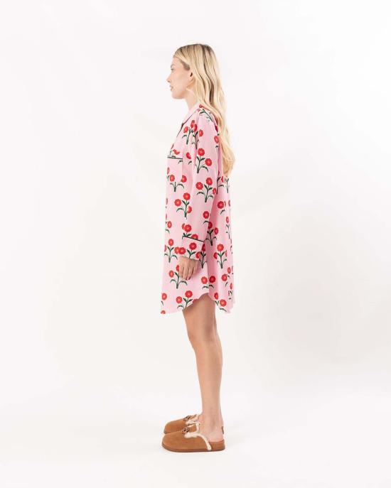  케이티 키메 라운지 웨어 Katie Kime 포인세티아 수면 셔츠 핑크 - KATIE KIME