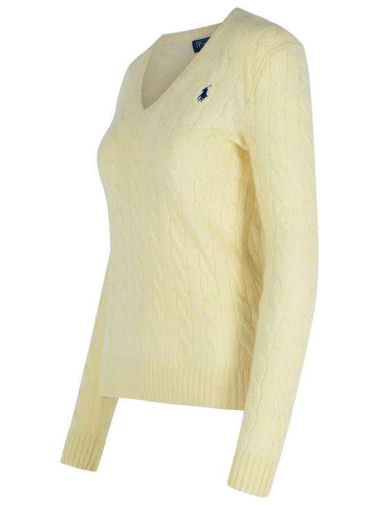 25FW 폴로 랄프로렌 포니 로고 자수 케이블 니트 v넥 스웨터 211971866001 Beige - POLO RALPH LAUREN